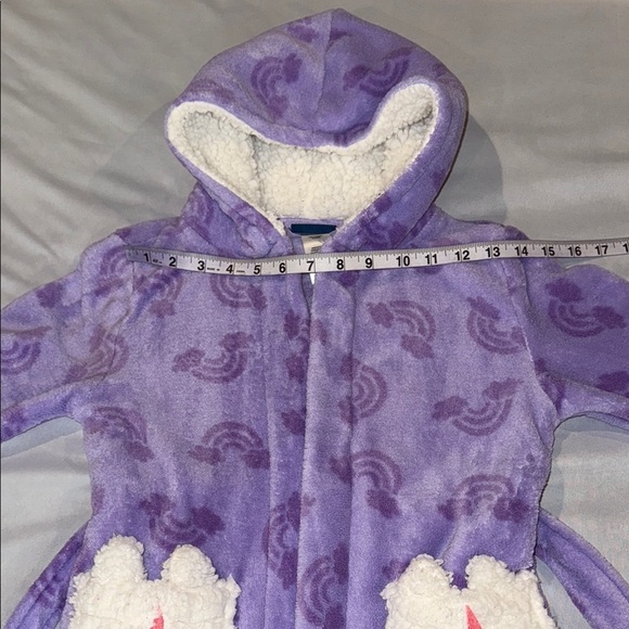 Pekkel Kid's Robe Purple and White Pajama with Hood and Unicorn Pockets - Picture 3 of 10